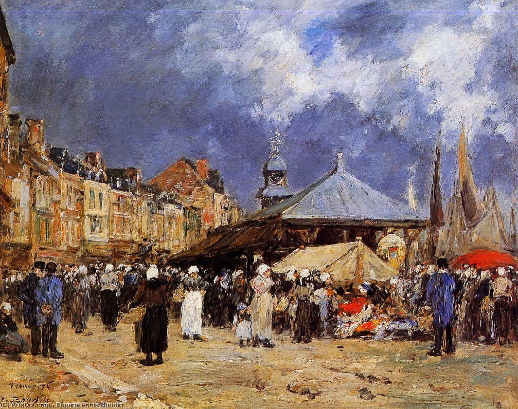 Wikioo.org - The Encyclopedia of Fine Arts - Painting, Artwork by Eugène Louis Boudin - Market at Trouville