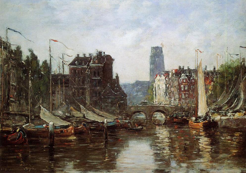 Wikioo.org - The Encyclopedia of Fine Arts - Painting, Artwork by Eugène Louis Boudin - Rotterdam, Le Pont de Bourse