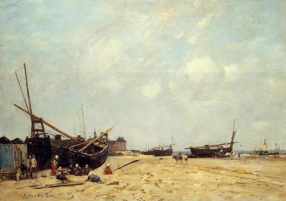 Wikioo.org - The Encyclopedia of Fine Arts - Painting, Artwork by Eugène Louis Boudin - Fishing Boats Aground and at Sea