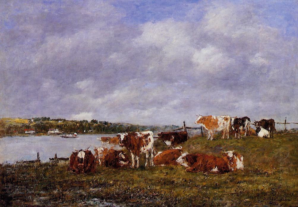 Wikioo.org - The Encyclopedia of Fine Arts - Painting, Artwork by Eugène Louis Boudin - Pasturage, the Valley of the Touques