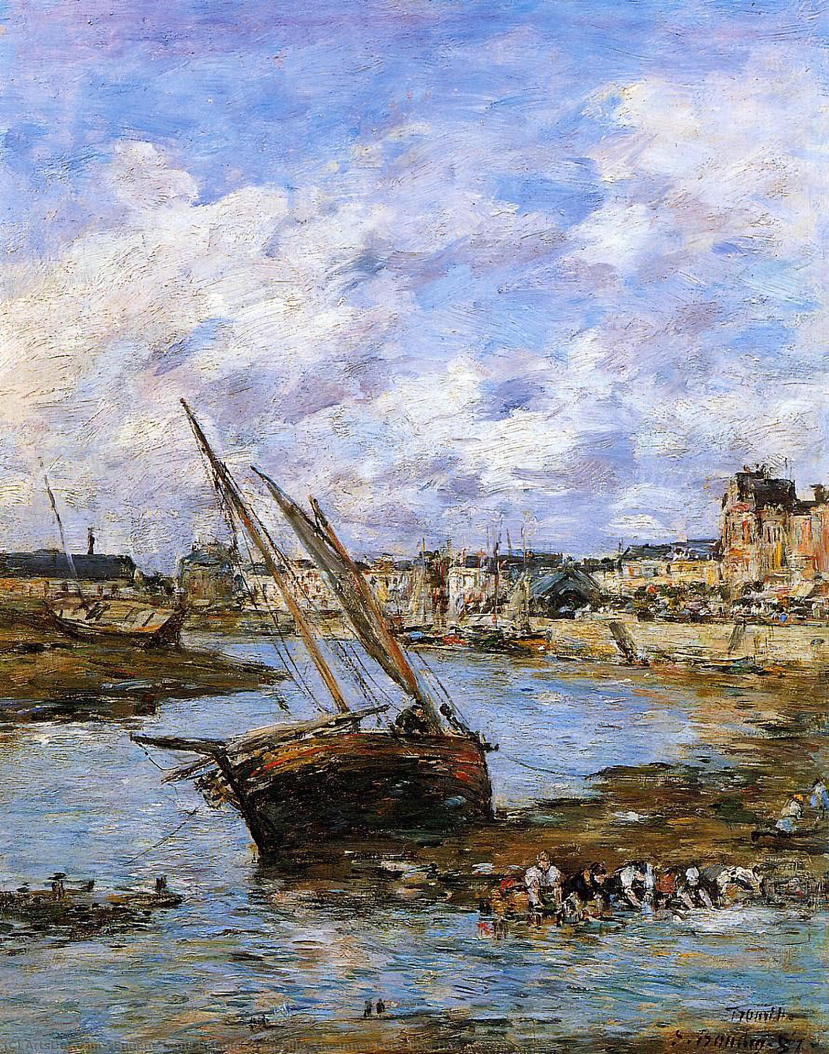 Wikioo.org – L'Encyclopédie des Beaux Arts - Peinture, Oeuvre de Eugène Louis Boudin - Trouville , le intérieure port , Faible marée