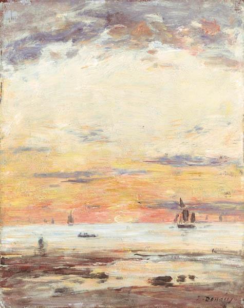 Wikioo.org – La Enciclopedia de las Bellas Artes - Pintura, Obras de arte de Eugène Louis Boudin - Ebb en la puesta del sol