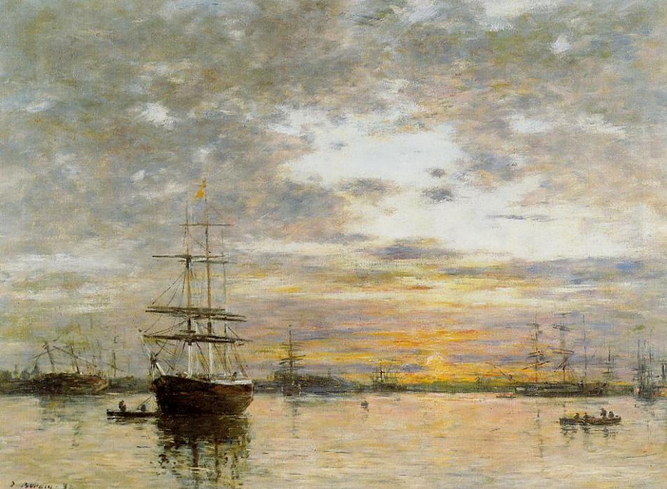 WikiOO.org - Encyclopedia of Fine Arts - Lukisan, Artwork Eugène Louis Boudin - The Port of Le Havre at Sunset