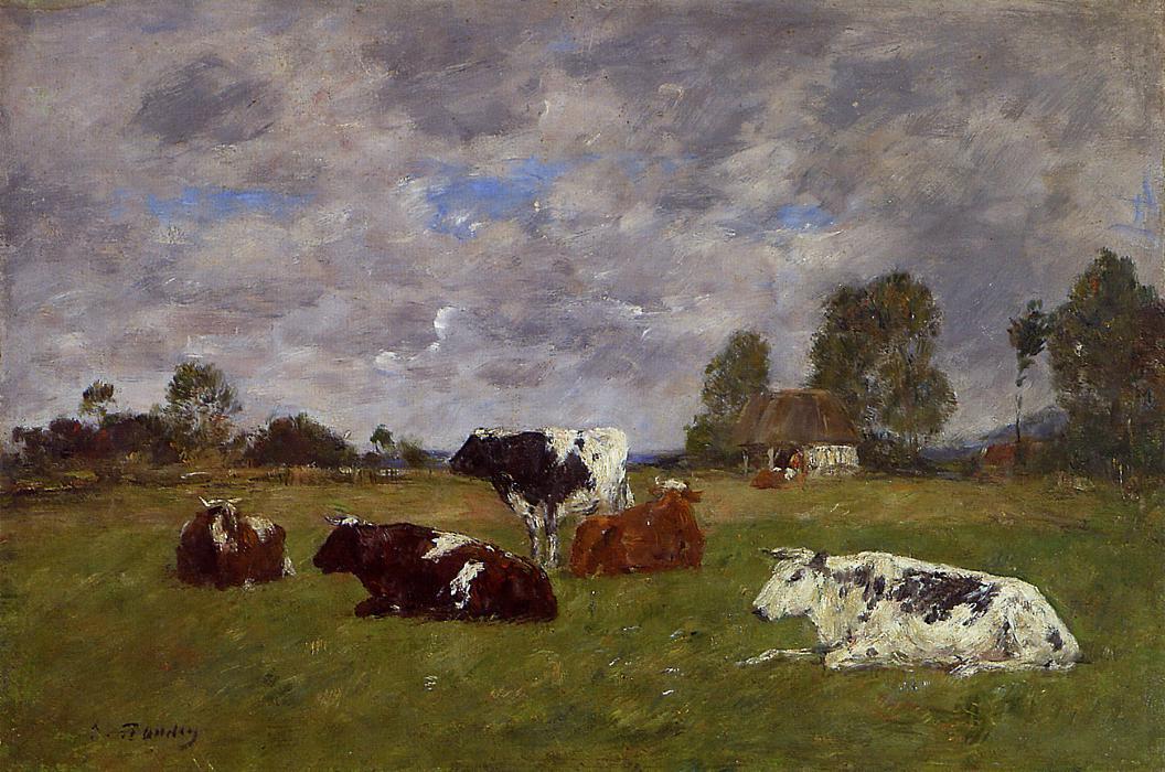 Wikioo.org - The Encyclopedia of Fine Arts - Painting, Artwork by Eugène Louis Boudin - Cows in a Pasture