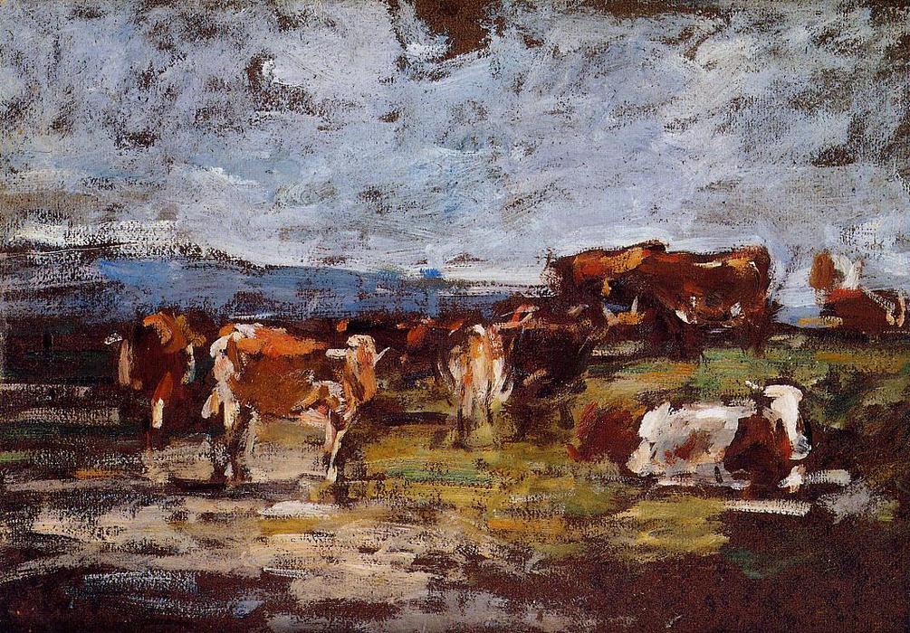 Wikioo.org - The Encyclopedia of Fine Arts - Painting, Artwork by Eugène Louis Boudin - Cows in a Pasture