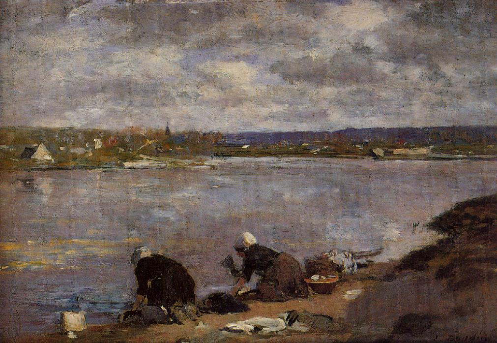 Wikioo.org - The Encyclopedia of Fine Arts - Painting, Artwork by Eugène Louis Boudin - Laundresses on the Banks of the Touques