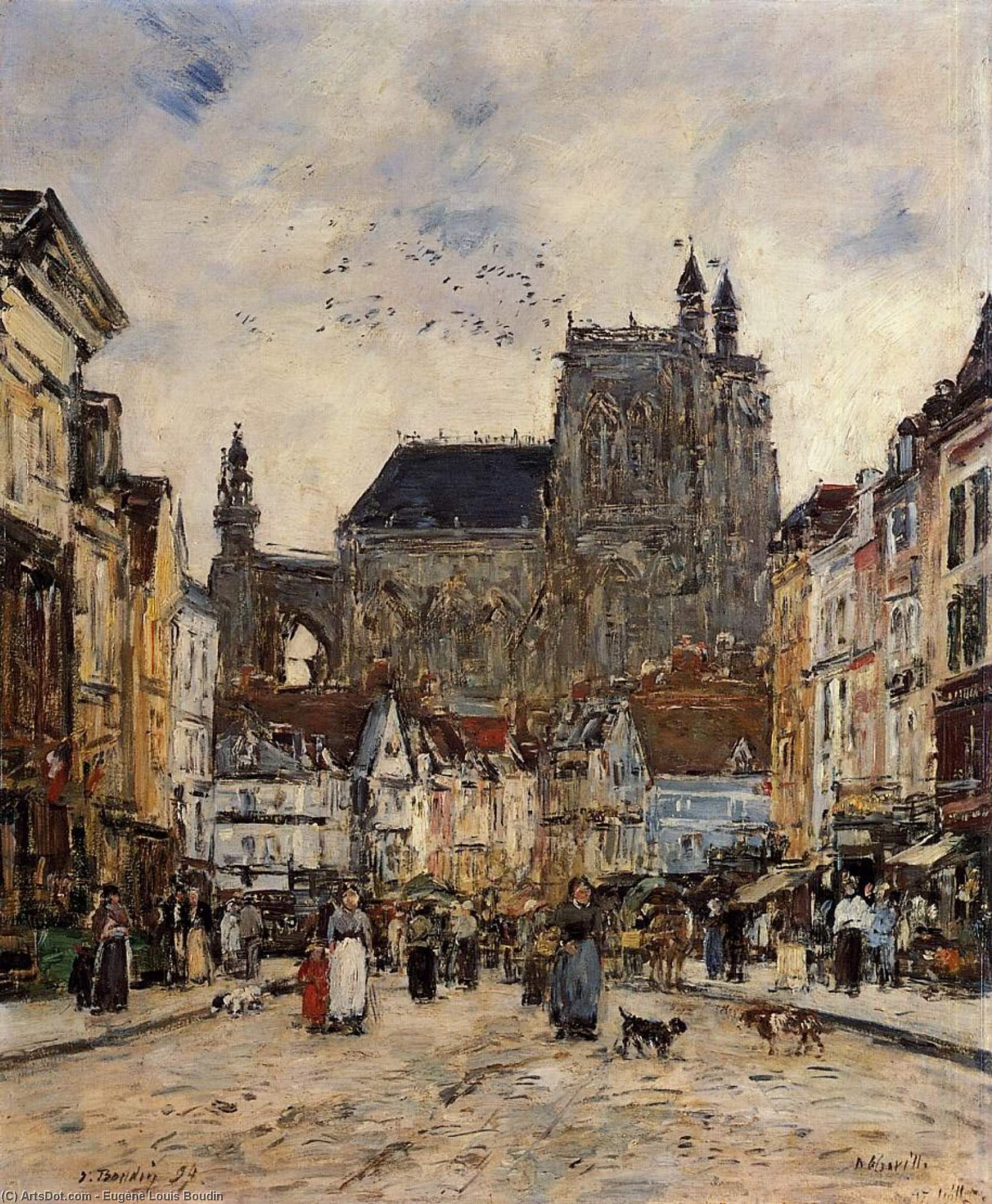 Wikioo.org - The Encyclopedia of Fine Arts - Painting, Artwork by Eugène Louis Boudin - Abbeville, Street and the Church of Saint-Vulfran