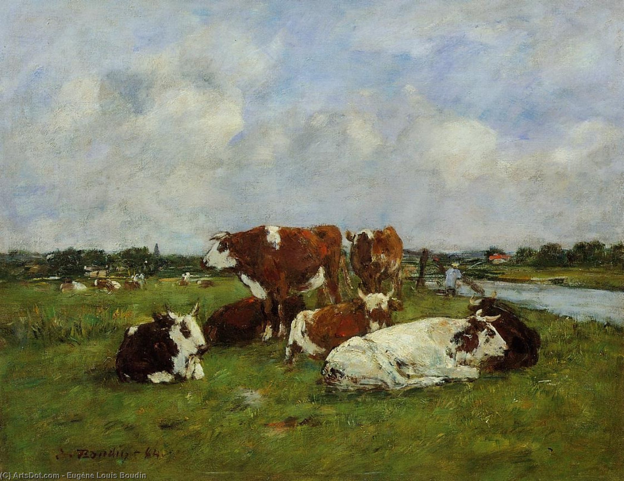 Wikioo.org - The Encyclopedia of Fine Arts - Painting, Artwork by Eugène Louis Boudin - Pasturage on the Banks of the Touques