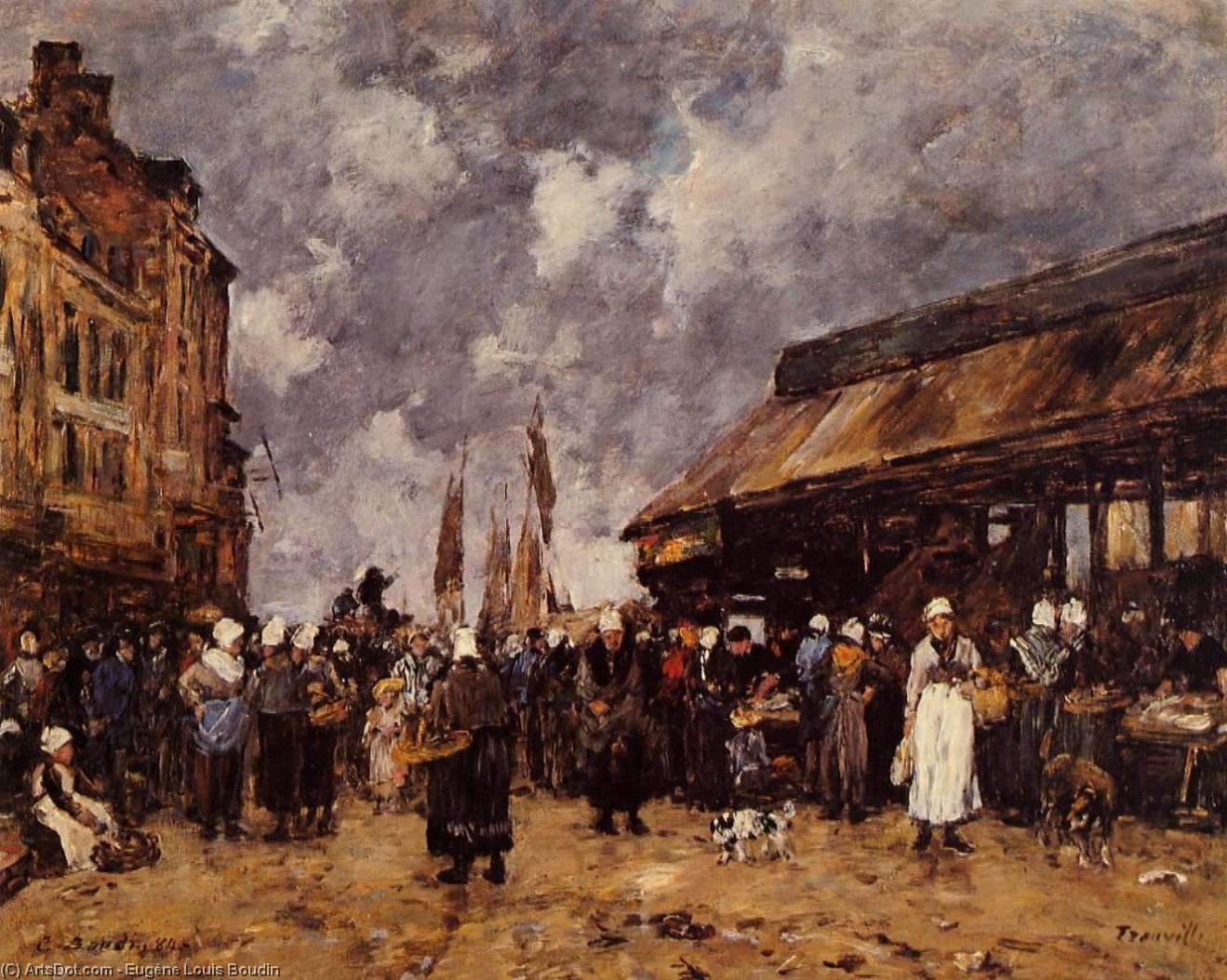 Wikioo.org - The Encyclopedia of Fine Arts - Painting, Artwork by Eugène Louis Boudin - Trouville, the Fish Market
