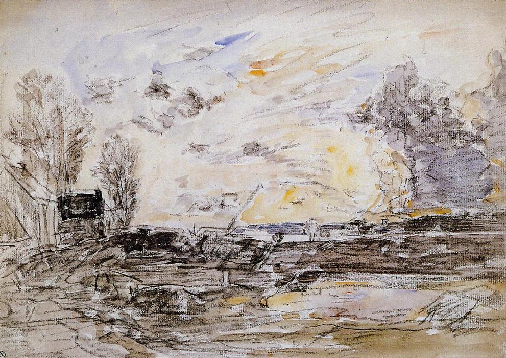 WikiOO.org - Enciklopedija dailės - Tapyba, meno kuriniai Eugène Louis Boudin - Landscape with Sunset
