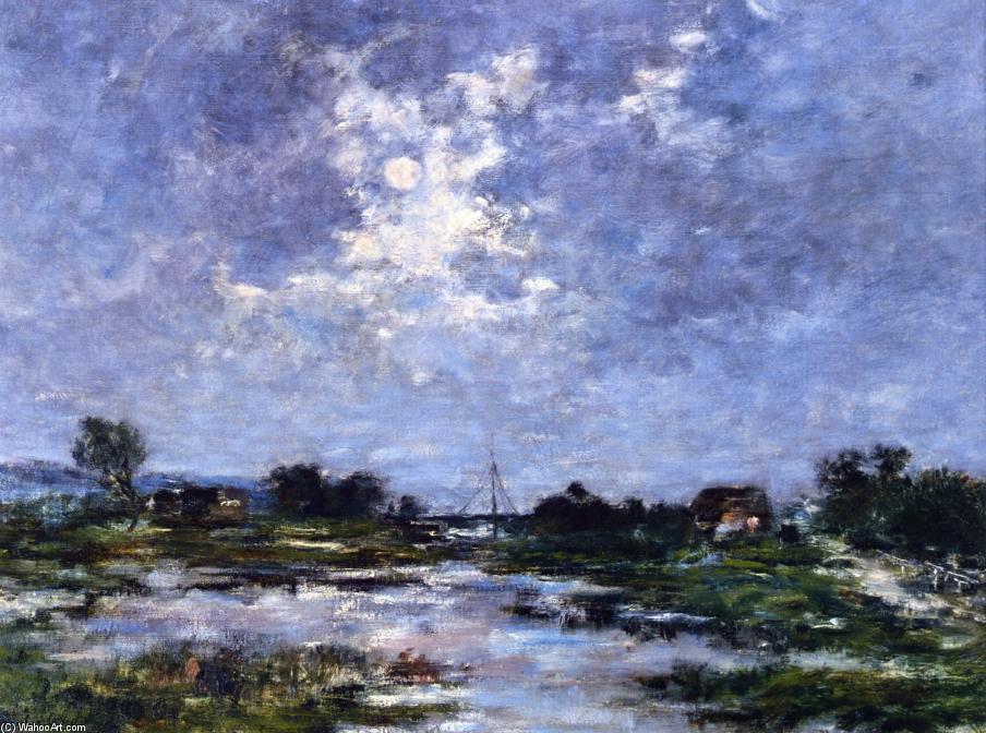 Wikioo.org - The Encyclopedia of Fine Arts - Painting, Artwork by Eugène Louis Boudin - Moonlight on the Marshes, The Toques