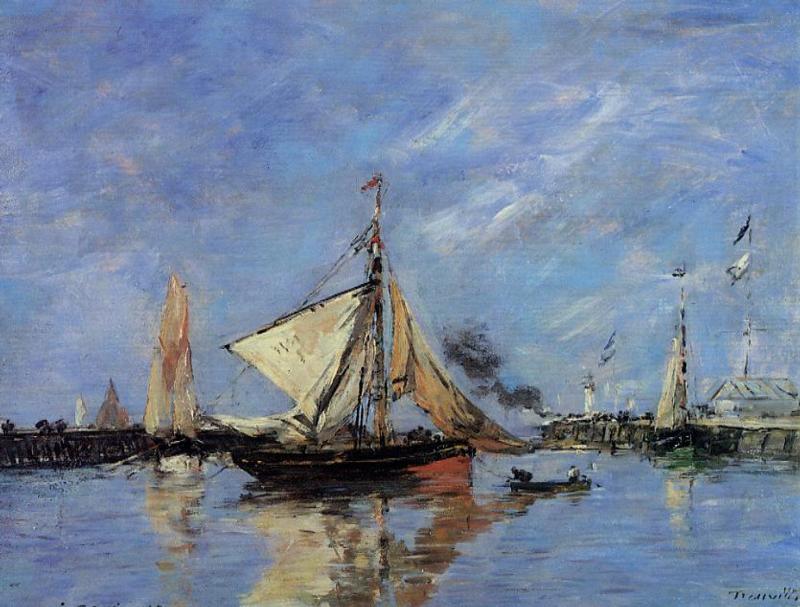 Wikioo.org - The Encyclopedia of Fine Arts - Painting, Artwork by Eugène Louis Boudin - Trouville, the Jettys, High Tide