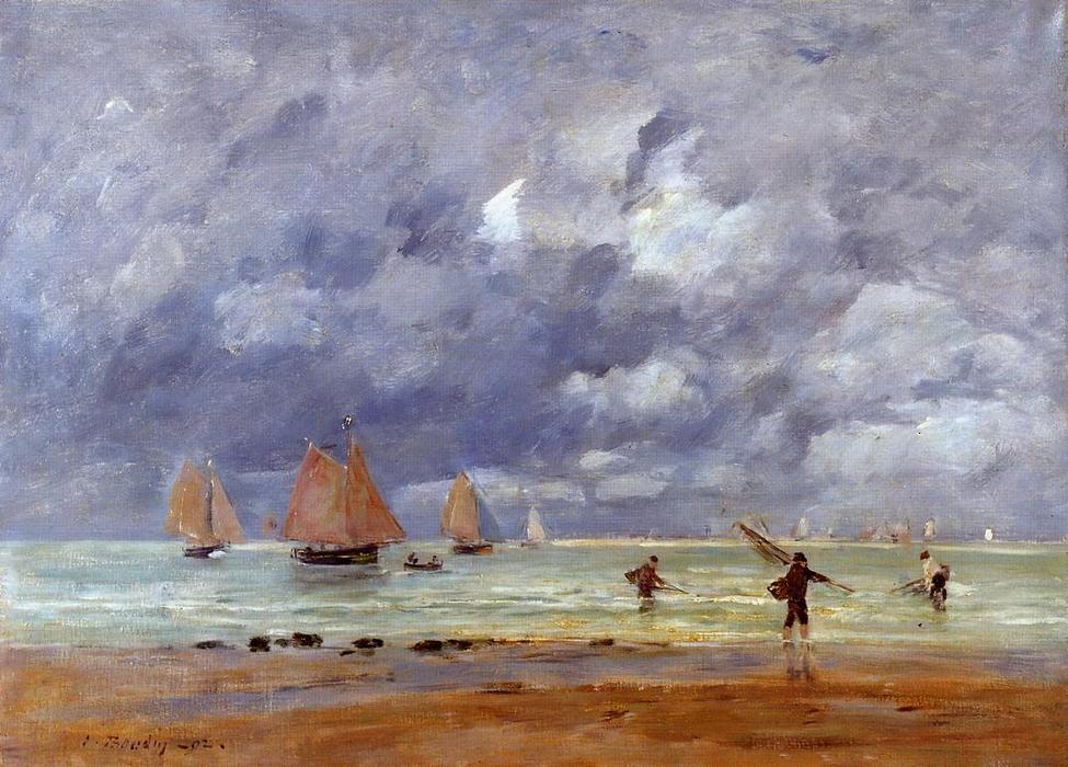 WikiOO.org – 美術百科全書 - 繪畫，作品 Eugène Louis Boudin - 渔民和附近的特鲁维尔帆船