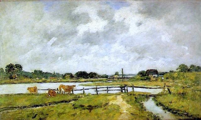 Wikioo.org - The Encyclopedia of Fine Arts - Painting, Artwork by Eugène Louis Boudin - The Valley of the Touques. Cows in the Meadow.
