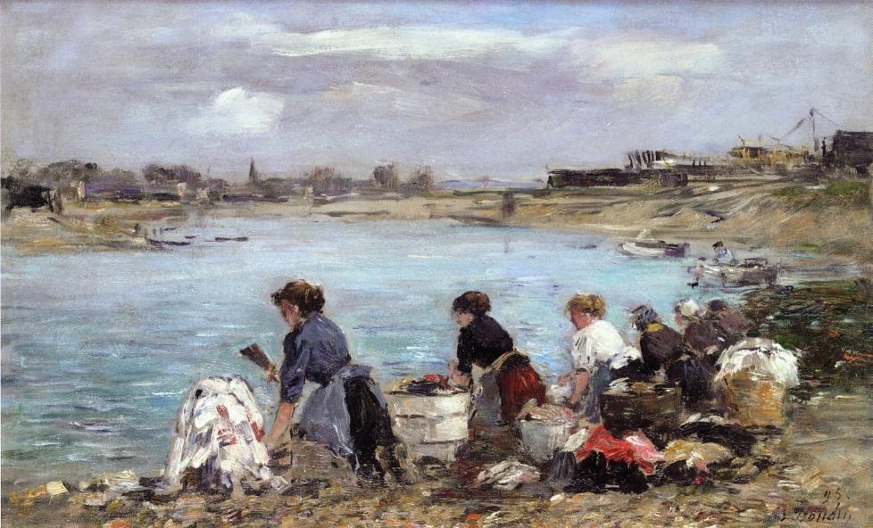 Wikioo.org - The Encyclopedia of Fine Arts - Painting, Artwork by Eugène Louis Boudin - Laundresses on the Banks of the Touques
