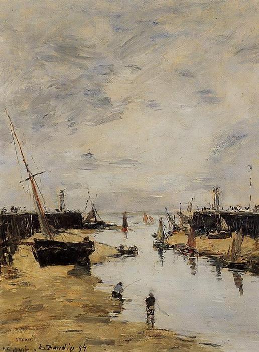 Wikioo.org - The Encyclopedia of Fine Arts - Painting, Artwork by Eugène Louis Boudin - Trouville. The Jettys Low Tide.