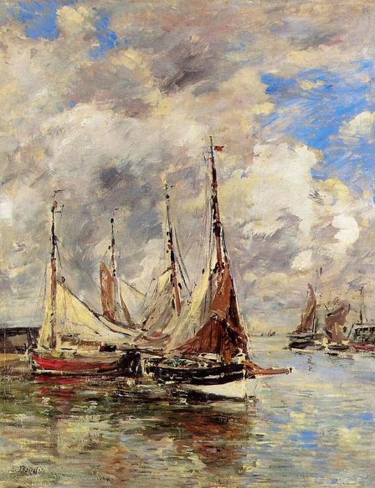 Wikioo.org - The Encyclopedia of Fine Arts - Painting, Artwork by Eugène Louis Boudin - Trouville. The Jettys High Tide.