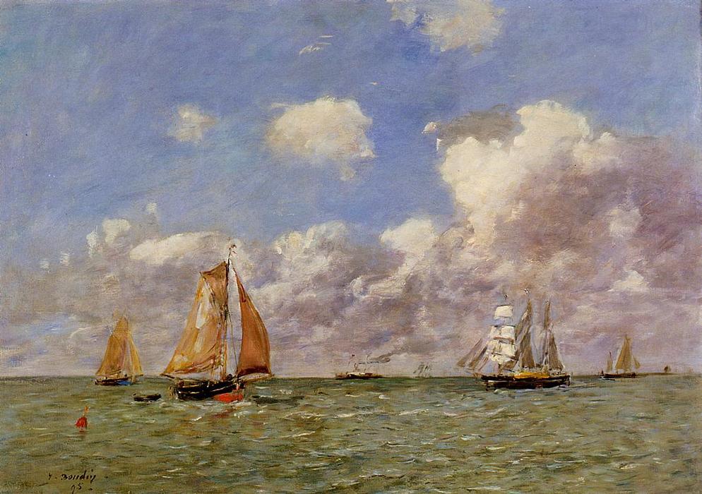 WikiOO.org - Encyclopedia of Fine Arts - Lukisan, Artwork Eugène Louis Boudin - Fishing Boats at Sea