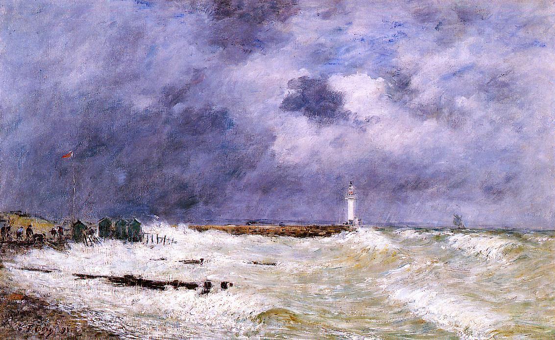 WikiOO.org - Enciclopédia das Belas Artes - Pintura, Arte por Eugène Louis Boudin - Le Havre. Heavy Winds off of Frascati.