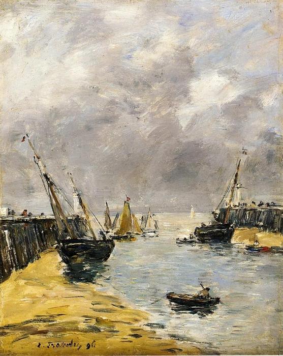 WikiOO.org - Encyclopedia of Fine Arts - Lukisan, Artwork Eugène Louis Boudin - The Jetties, Low Tide, Trouville