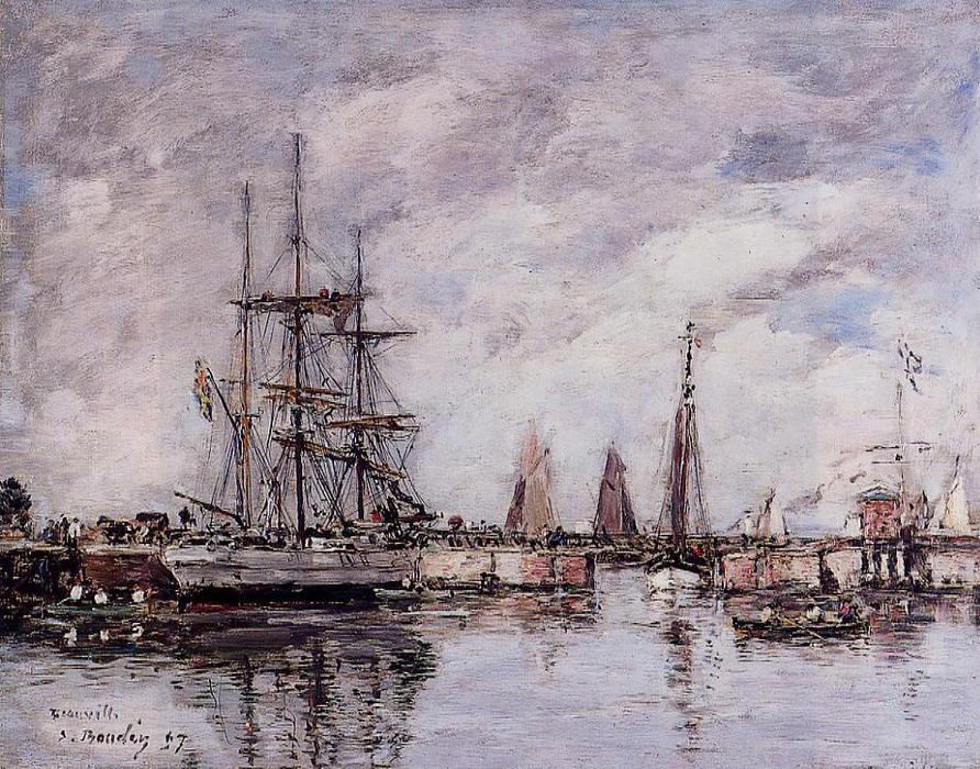 Wikioo.org - สารานุกรมวิจิตรศิลป์ - จิตรกรรม Eugène Louis Boudin - Deauville, Norwegian Three-Master Leaving Port