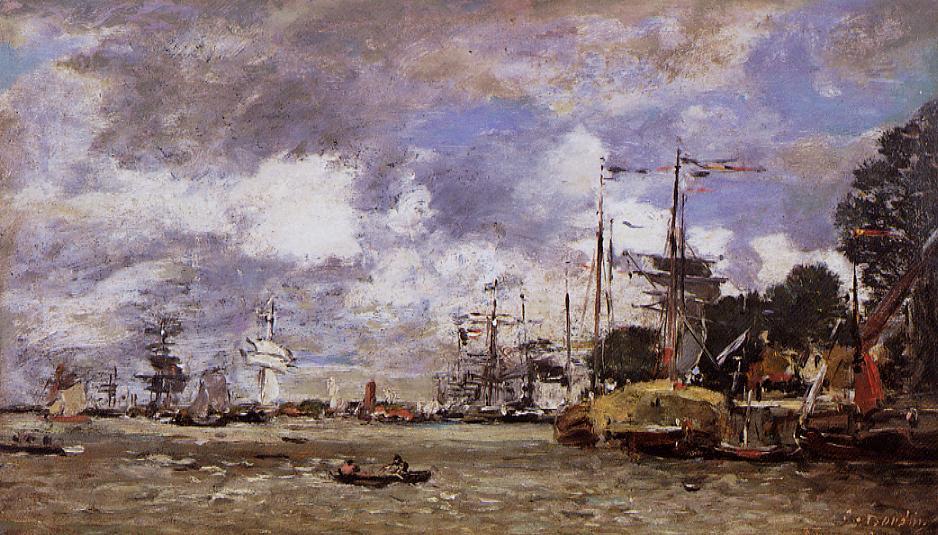 Wikioo.org - The Encyclopedia of Fine Arts - Painting, Artwork by Eugène Louis Boudin - Antwerp, Boats on the River Escaut