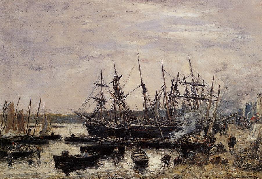Wikioo.org - The Encyclopedia of Fine Arts - Painting, Artwork by Eugène Louis Boudin - Camaret, Fishing Boats at Dock