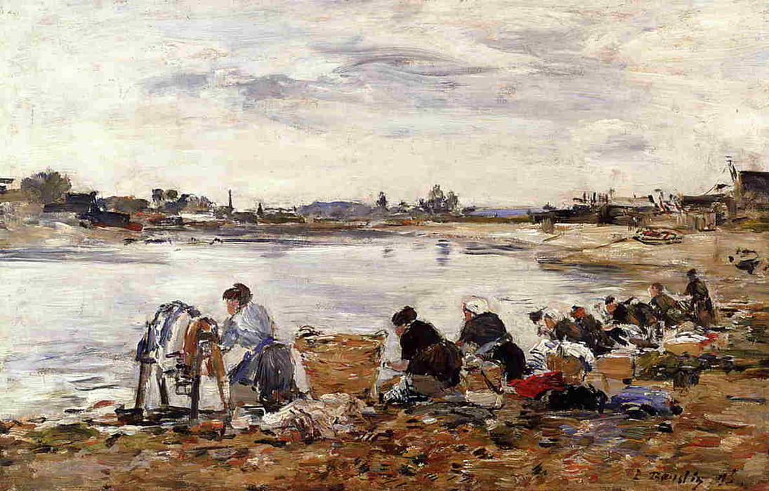 Wikioo.org - สารานุกรมวิจิตรศิลป์ - จิตรกรรม Eugène Louis Boudin - Laundresses on the Banks of the Touques (10)