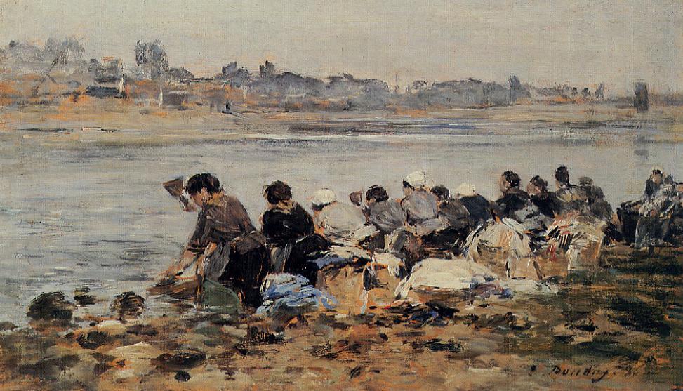 Wikioo.org - The Encyclopedia of Fine Arts - Painting, Artwork by Eugène Louis Boudin - Laundresses on the Banks of the Touques (11)