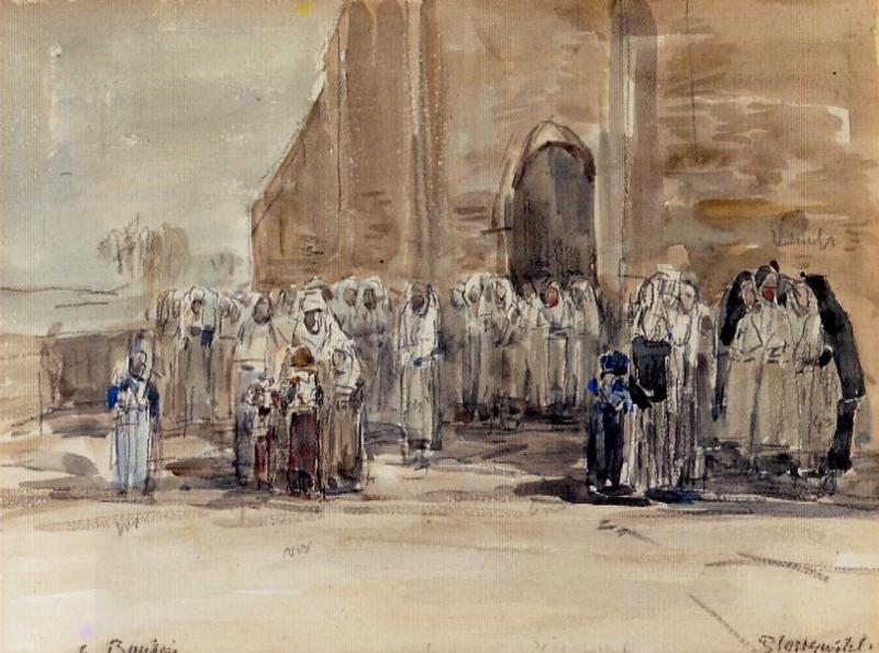 Wikioo.org - สารานุกรมวิจิตรศิลป์ - จิตรกรรม Eugène Louis Boudin - Leaving Mass at Plougastel