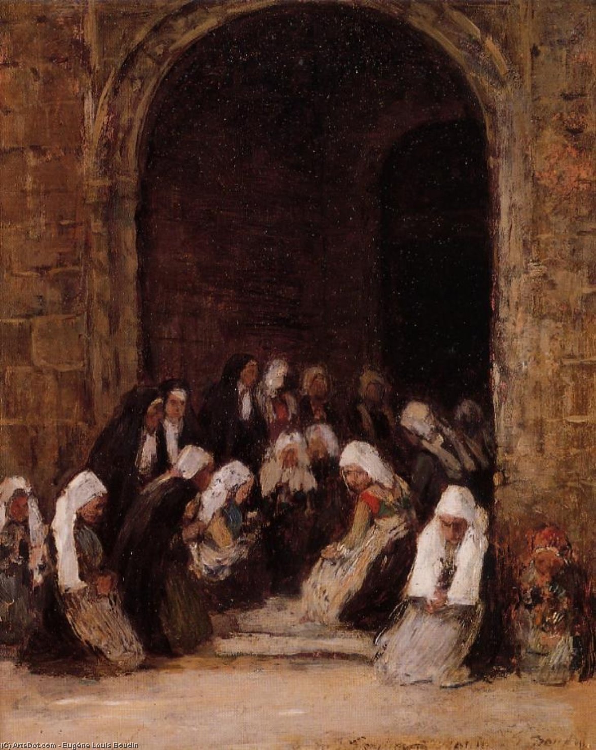 Wikioo.org - The Encyclopedia of Fine Arts - Painting, Artwork by Eugène Louis Boudin - Leaving Mass in Brittany