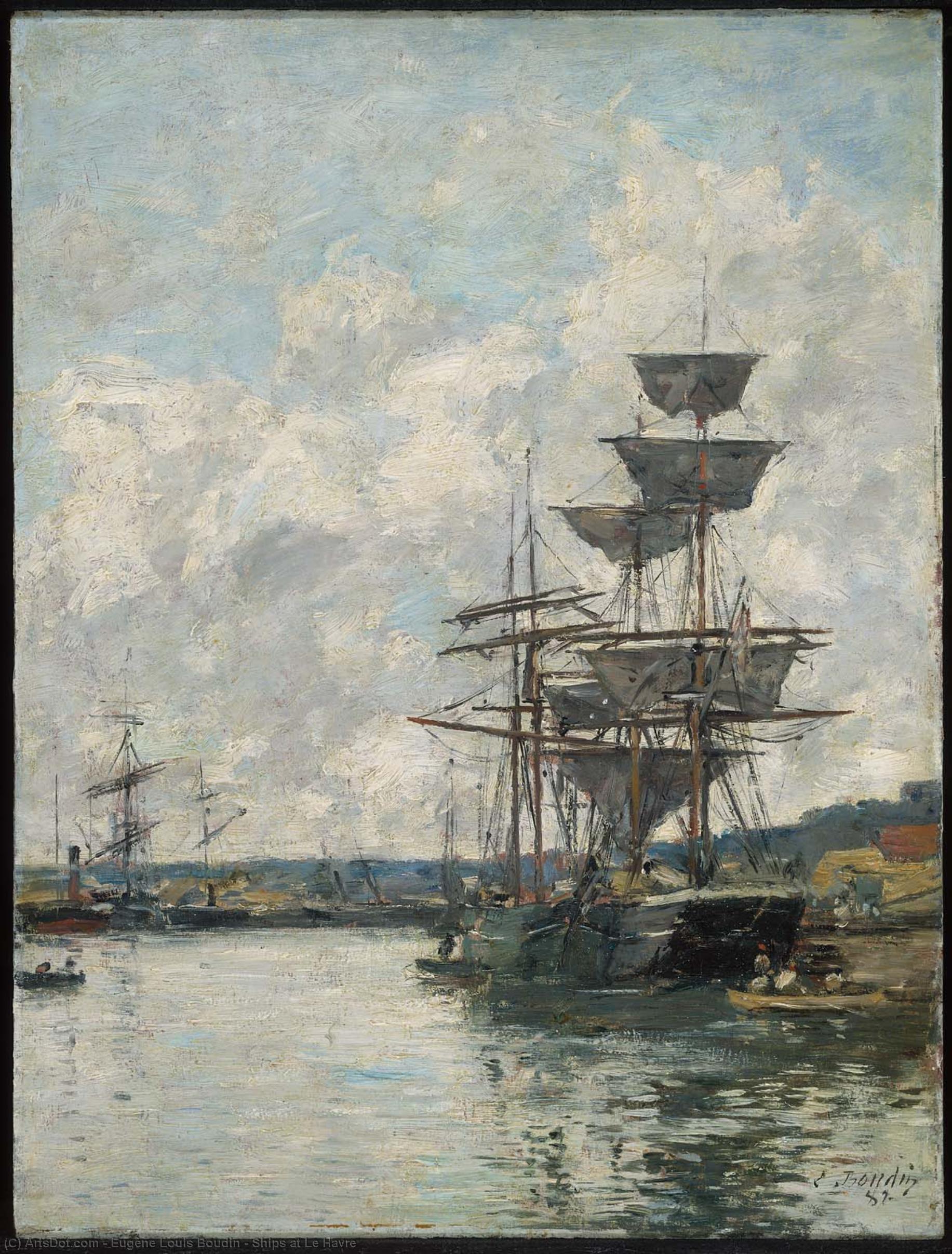 Wikioo.org - The Encyclopedia of Fine Arts - Painting, Artwork by Eugène Louis Boudin - Ships at Le Havre
