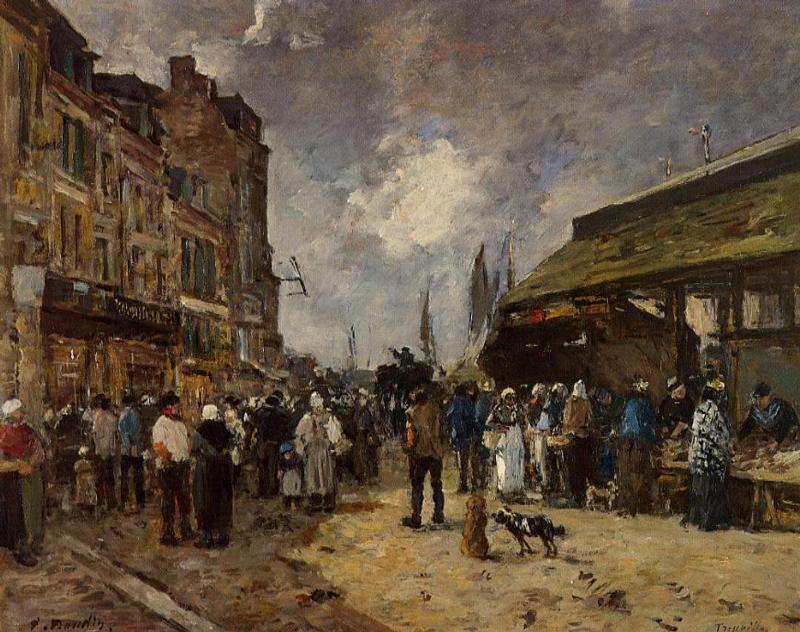 Wikioo.org - The Encyclopedia of Fine Arts - Painting, Artwork by Eugène Louis Boudin - Trouville, Fish Market