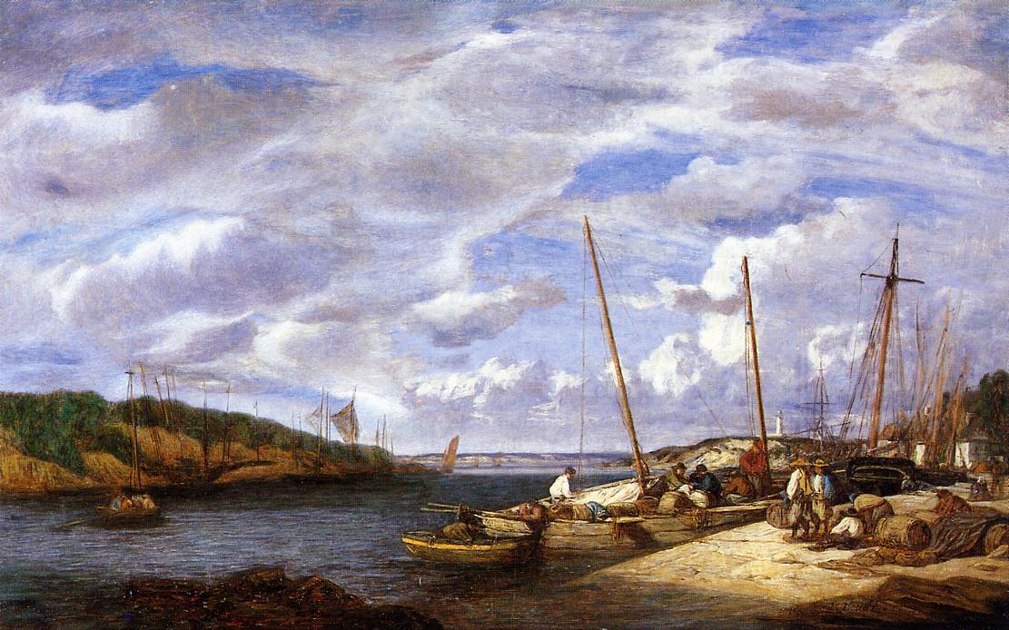Wikioo.org - The Encyclopedia of Fine Arts - Painting, Artwork by Eugène Louis Boudin - Douarnenez, Fishing Boats at Dockside
