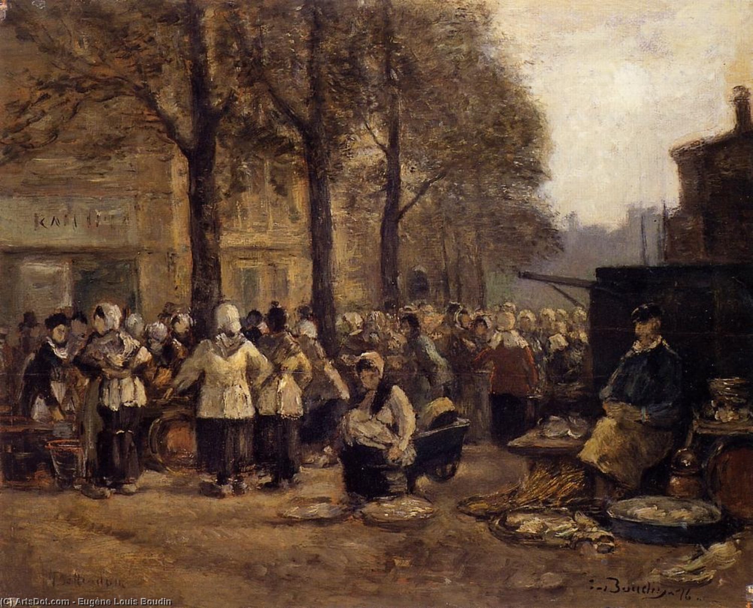 Wikioo.org - The Encyclopedia of Fine Arts - Painting, Artwork by Eugène Louis Boudin - The Fish Market, Rotterdam