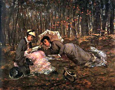 Wikioo.org - The Encyclopedia of Fine Arts - Painting, Artwork by Eva Gonzales - Reading in the Forest
