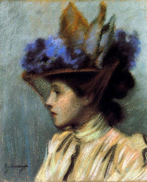 Wikioo.org - The Encyclopedia of Fine Arts - Painting, Artwork by Federico Zandomeneghi - Lady with a hat