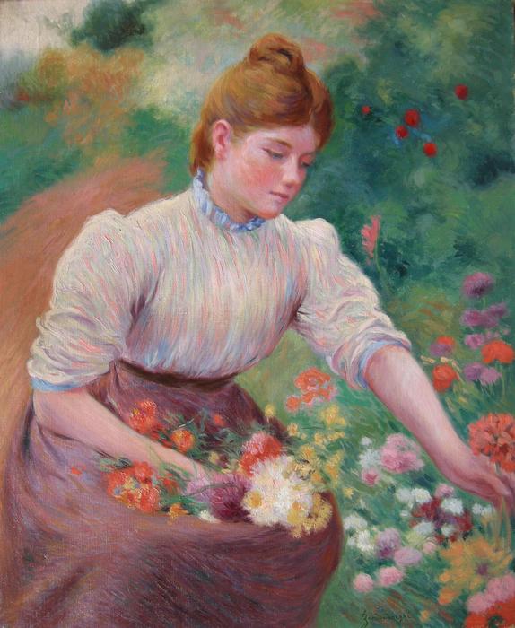 Wikioo.org – La Enciclopedia de las Bellas Artes - Pintura, Obras de arte de Federico Zandomeneghi - Niña recogiendo flores