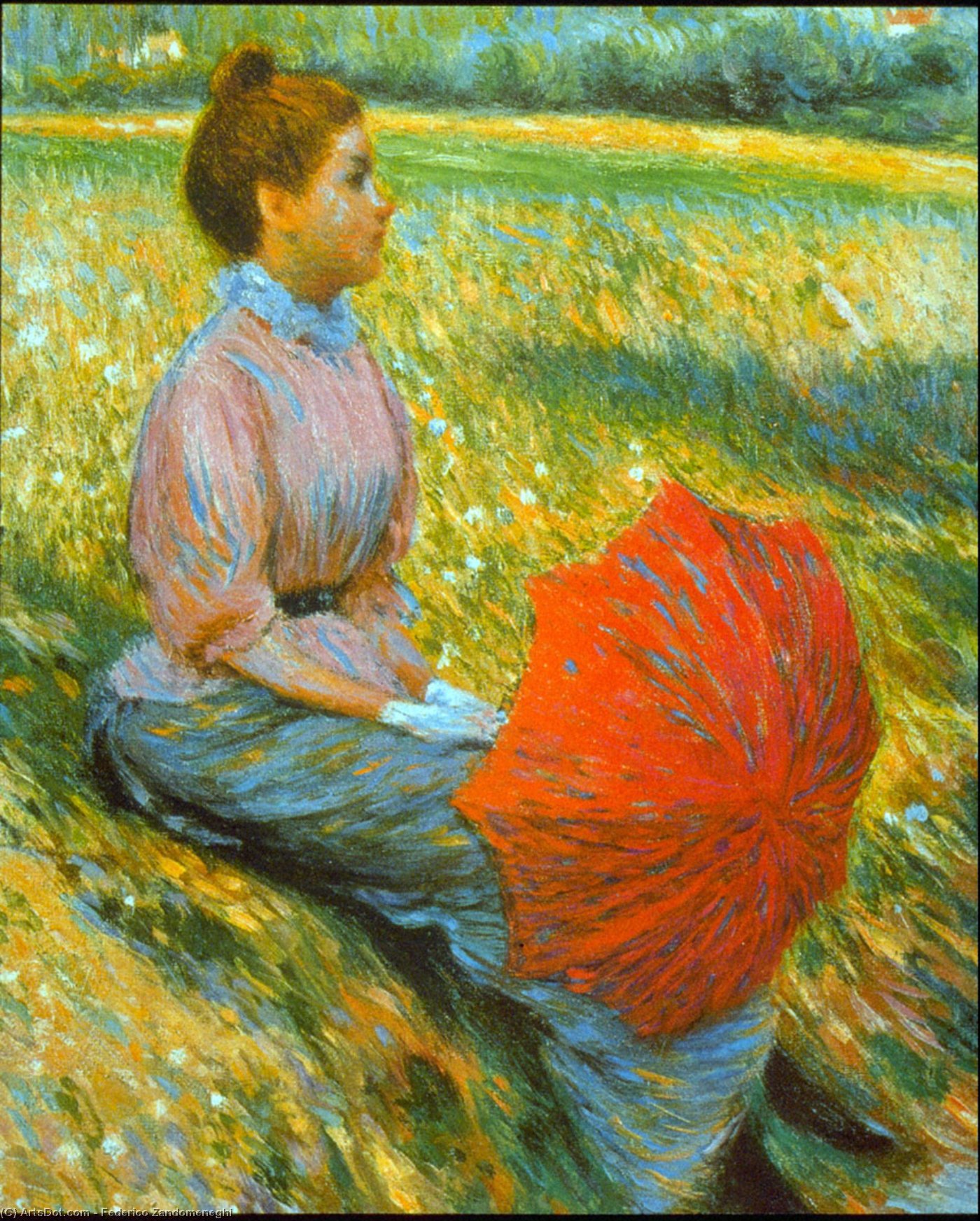 Wikioo.org - The Encyclopedia of Fine Arts - Painting, Artwork by Federico Zandomeneghi - Lady in a Meadow