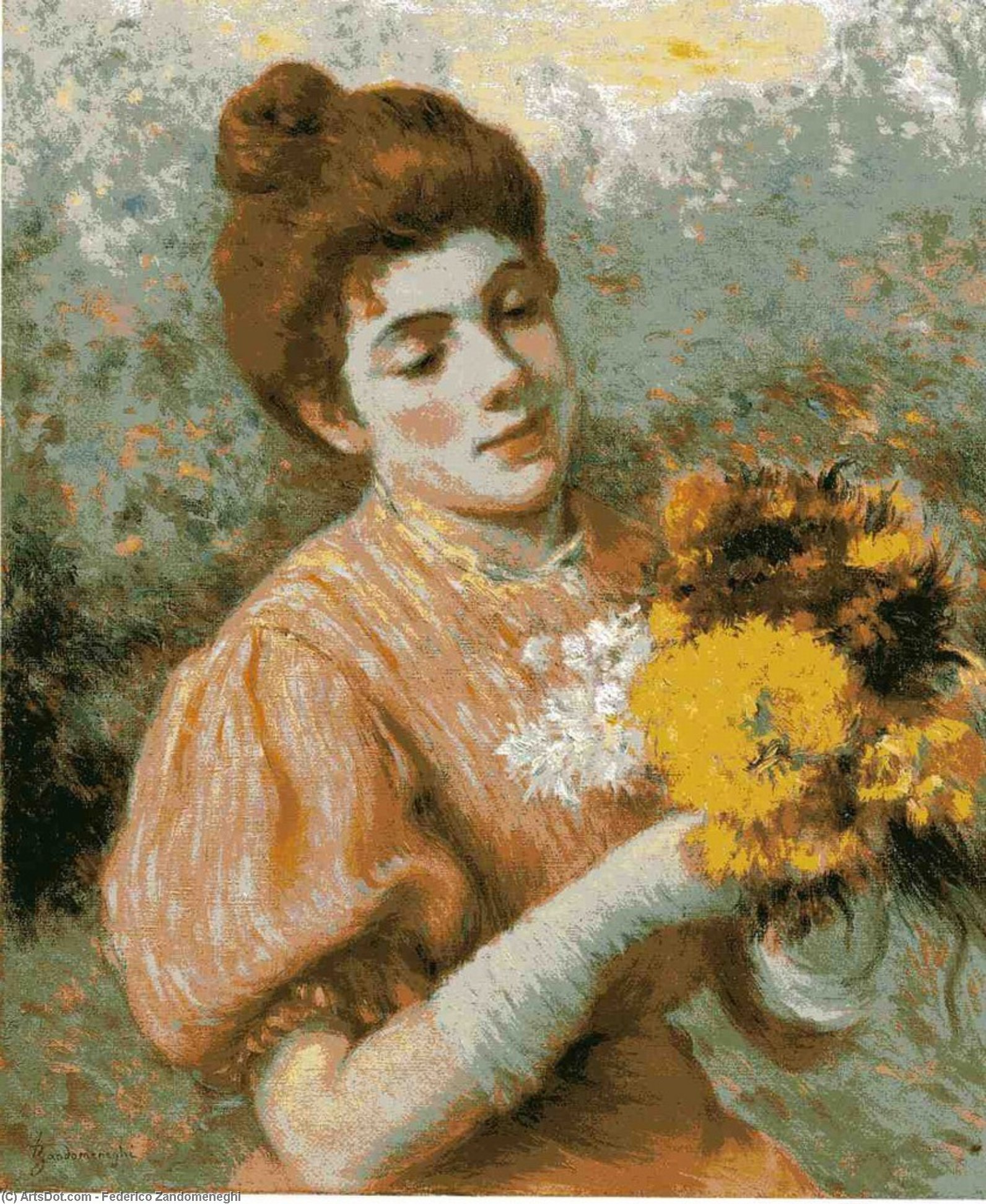 WikiOO.org - Encyclopedia of Fine Arts - Schilderen, Artwork Federico Zandomeneghi - Woman with bouquet
