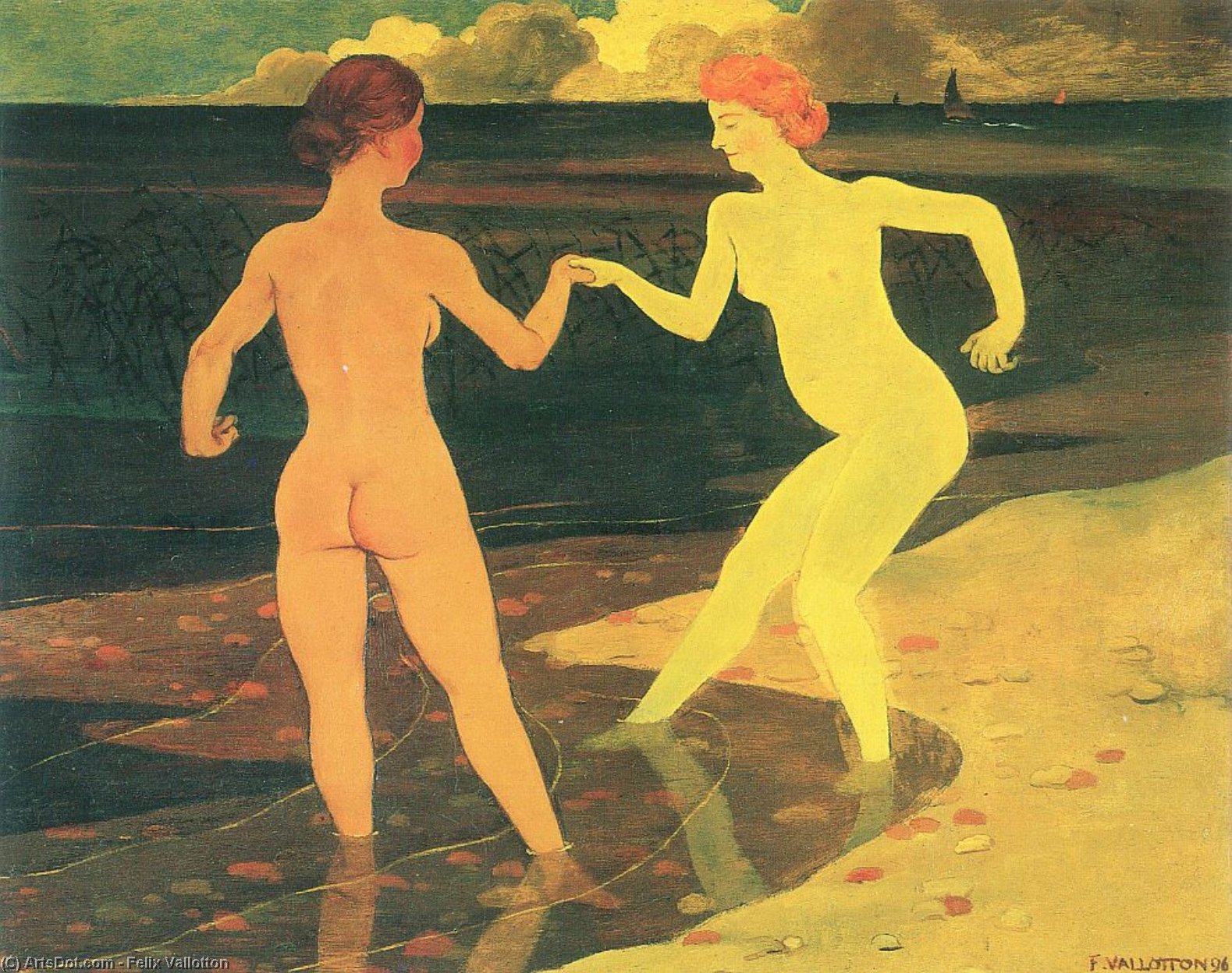 Wikioo.org – L'Encyclopédie des Beaux Arts - Peinture, Oeuvre de Felix Vallotton - femme servante  baignade