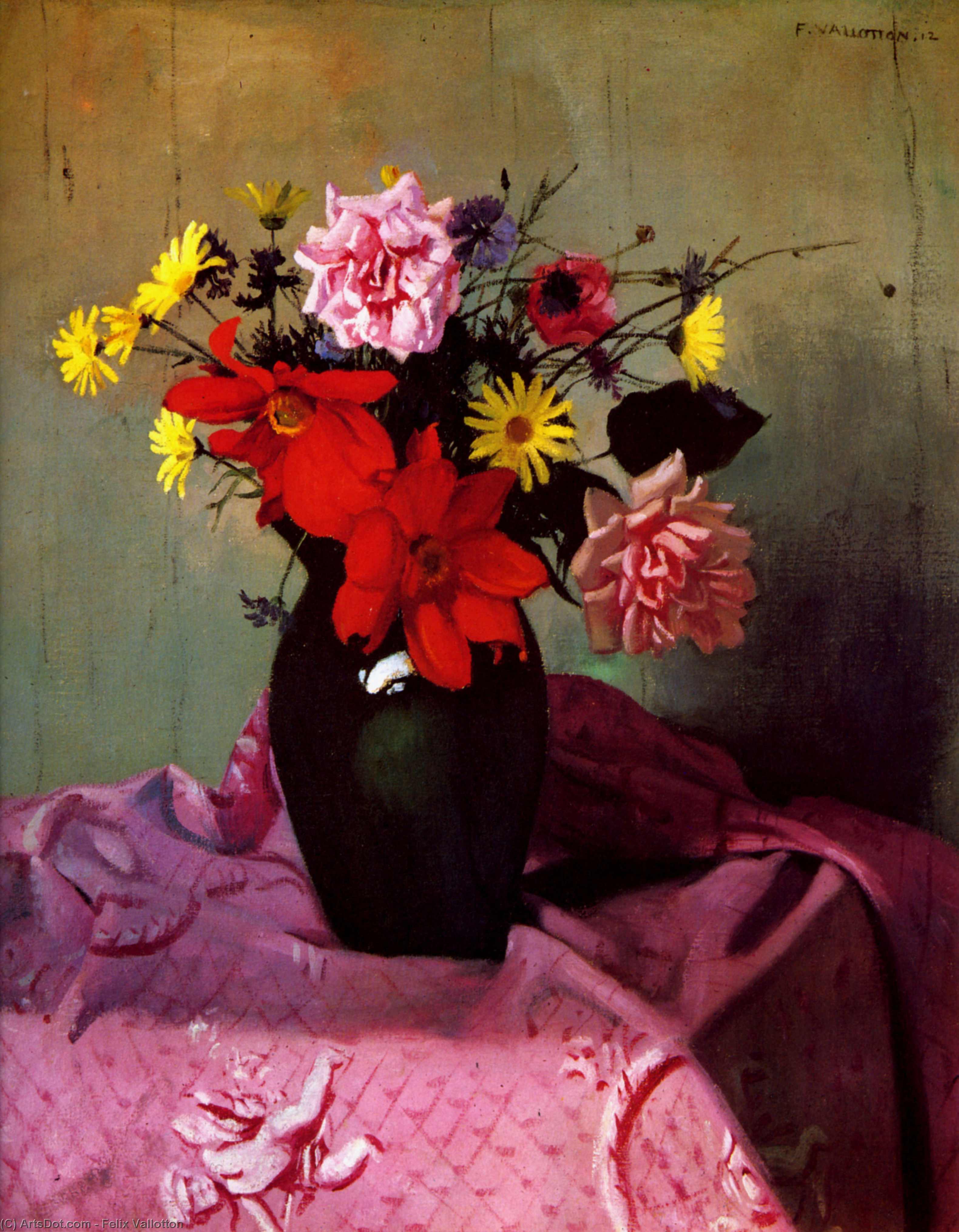 WikiOO.org - Güzel Sanatlar Ansiklopedisi - Resim, Resimler Felix Vallotton - Pinks and daisies or Pinks and dahlias