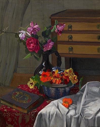 Wikioo.org - Bách khoa toàn thư về mỹ thuật - Vẽ tranh, Tác phẩm nghệ thuật Felix Vallotton - Roses and nasturtiums