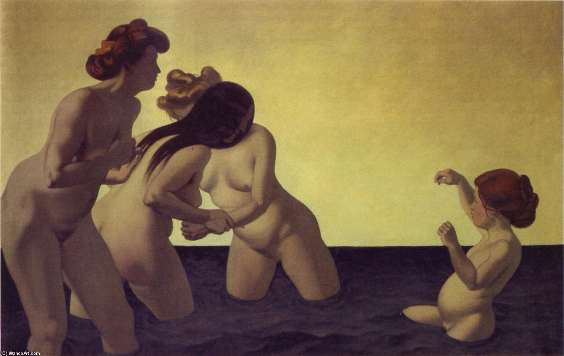 Wikioo.org - The Encyclopedia of Fine Arts - Painting, Artwork by Felix Vallotton - Three Women and a Little Girl Playing in the Water