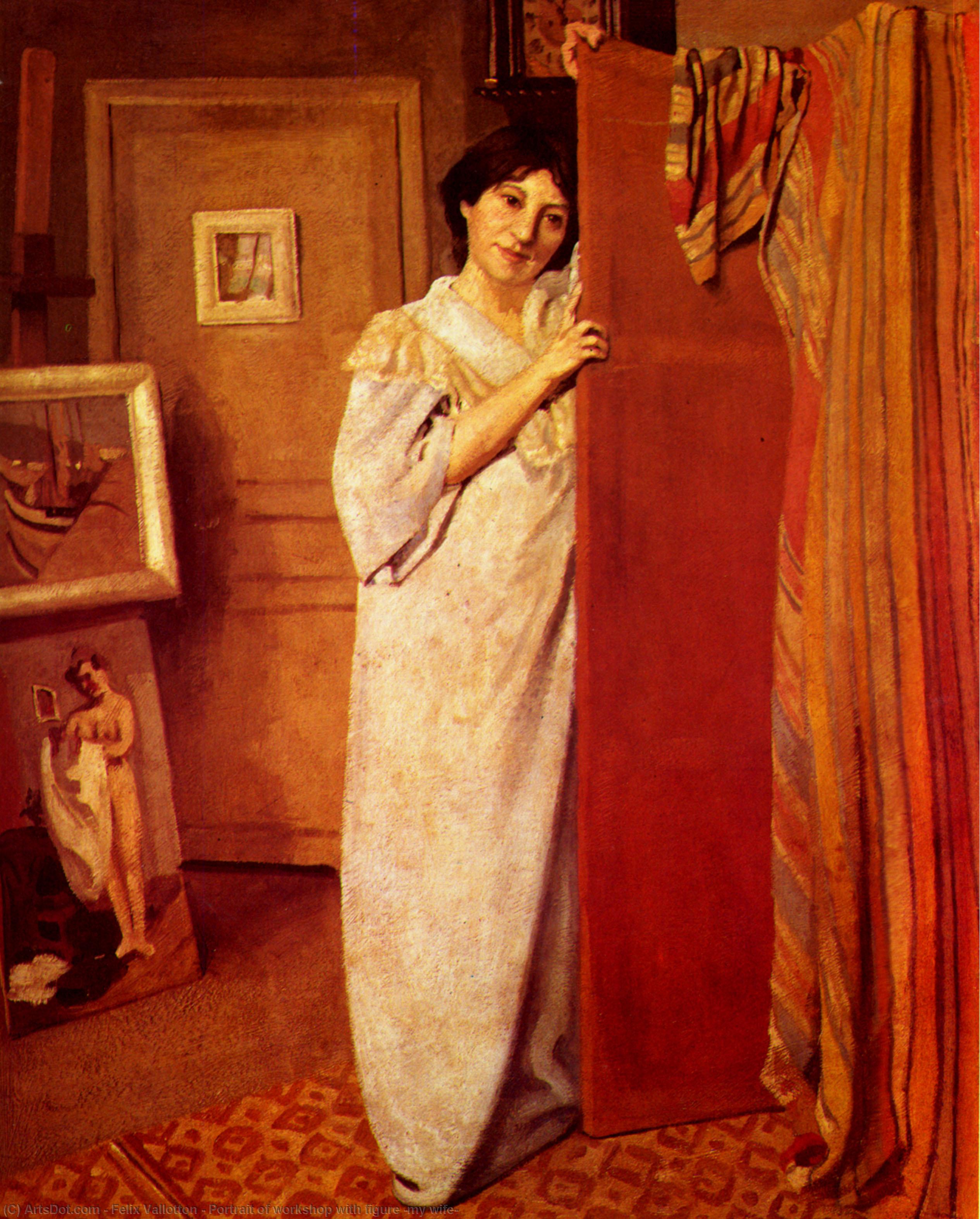 Wikioo.org - The Encyclopedia of Fine Arts - Painting, Artwork by Felix Vallotton - Portrait of workshop with figure (my wife)