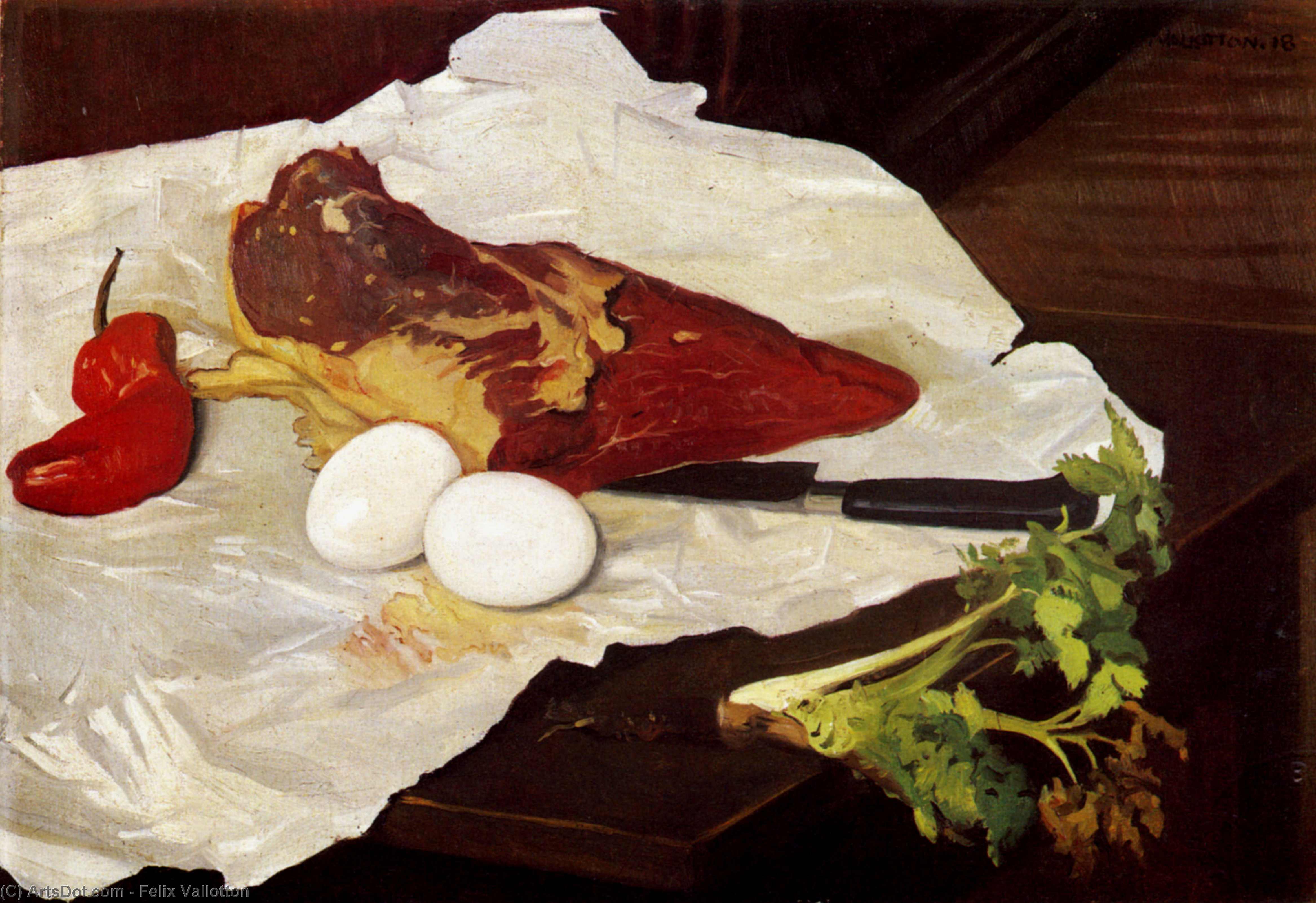 Wikioo.org - สารานุกรมวิจิตรศิลป์ - จิตรกรรม Felix Vallotton - Meat and eggs
