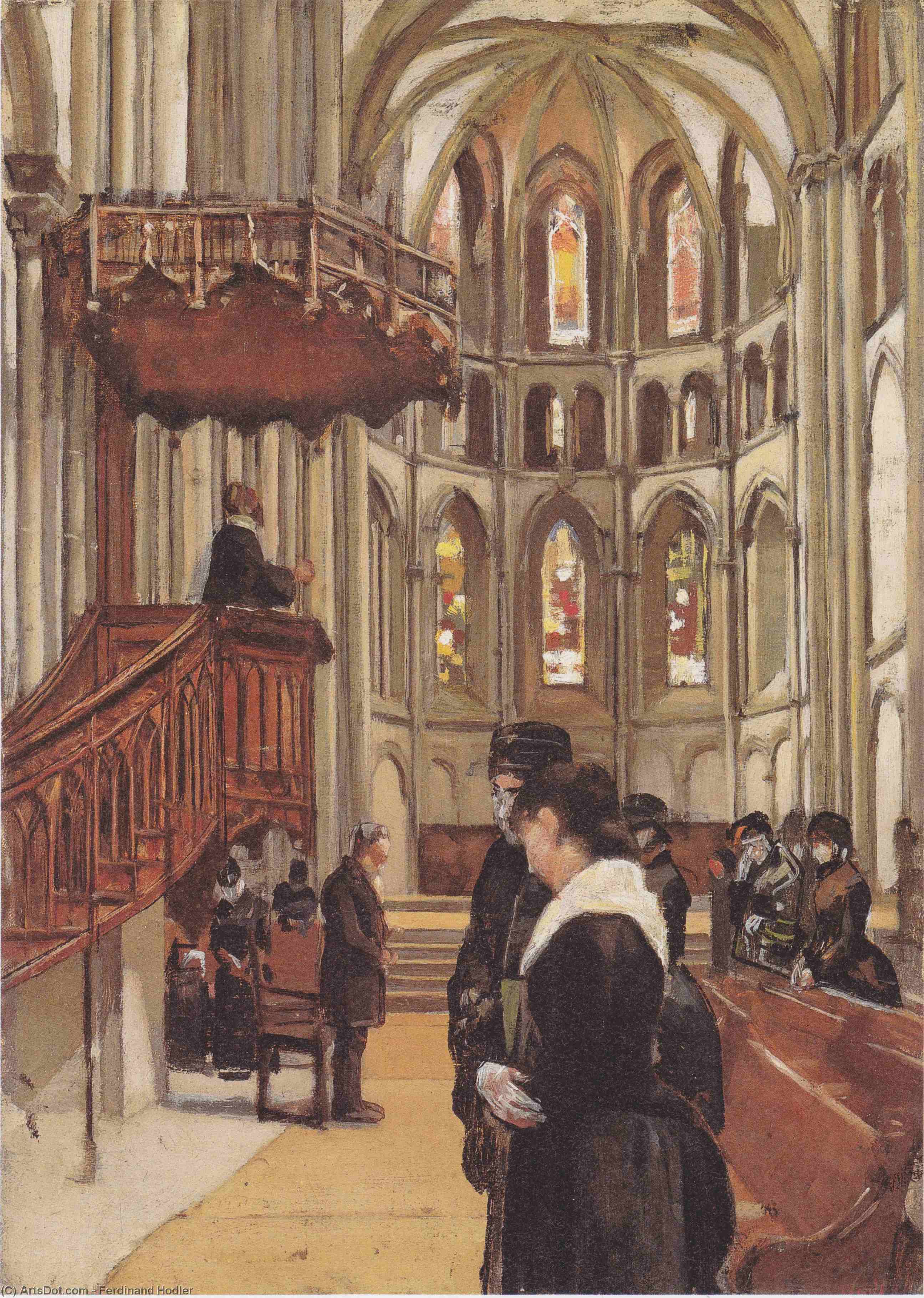 Wikioo.org - The Encyclopedia of Fine Arts - Painting, Artwork by Ferdinand Hodler - Prayer in the Saint Pierre Cathedral in Geneva