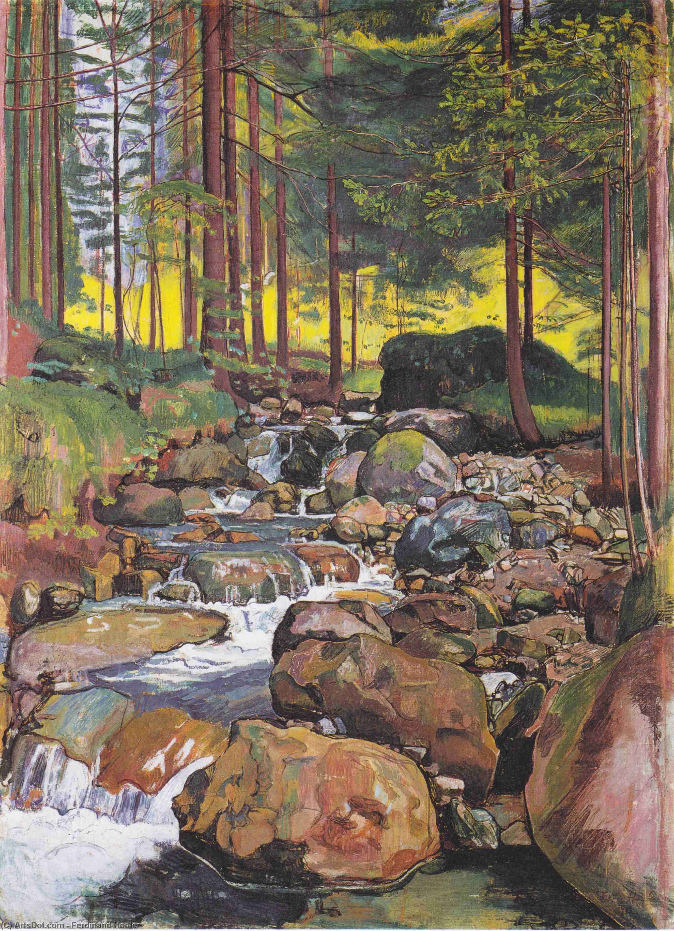 WikiOO.org - Енциклопедия за изящни изкуства - Живопис, Произведения на изкуството Ferdinand Hodler - Forest with a mountain stream