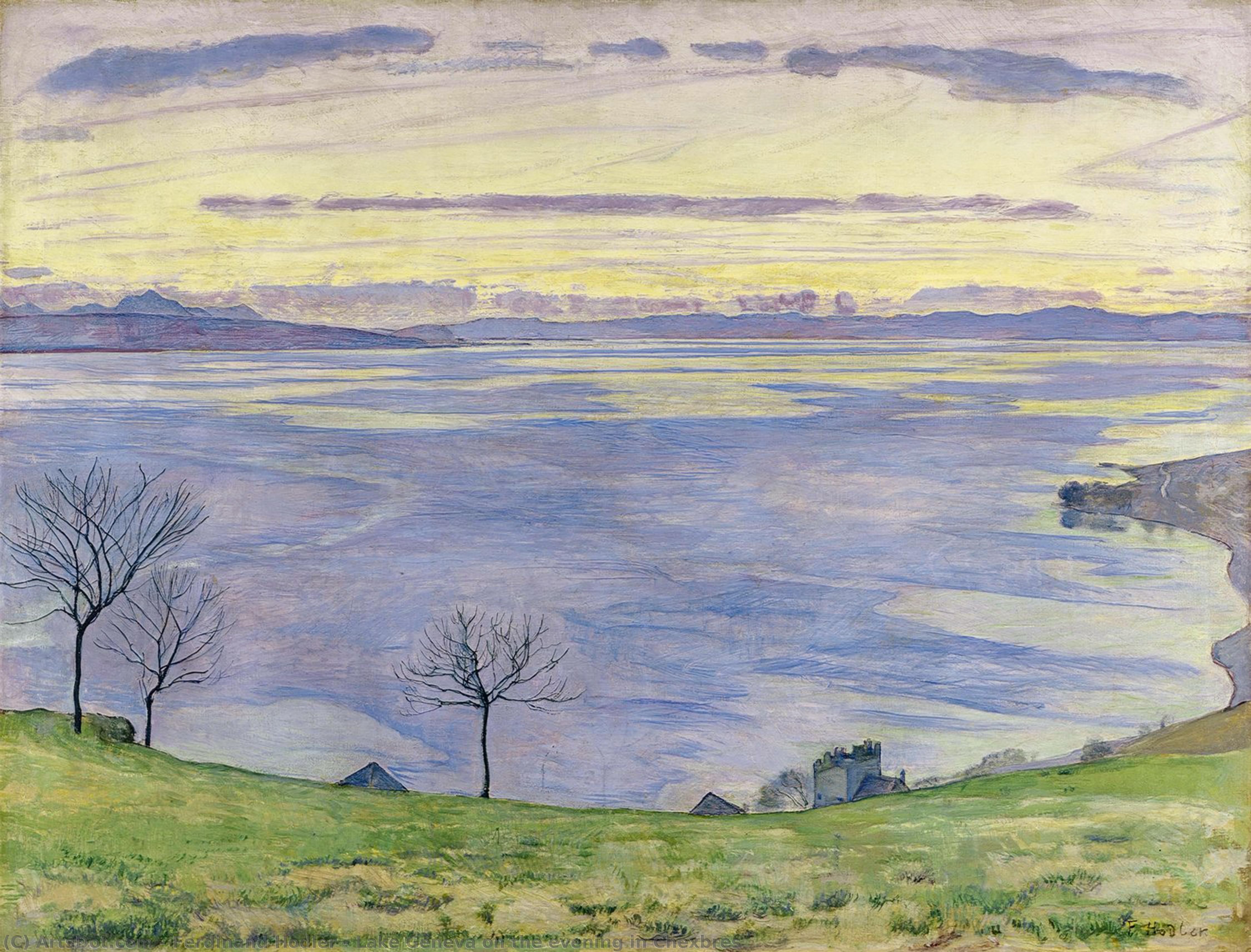 Wikioo.org - The Encyclopedia of Fine Arts - Painting, Artwork by Ferdinand Hodler - Lake Geneva on the evening in Chexbres