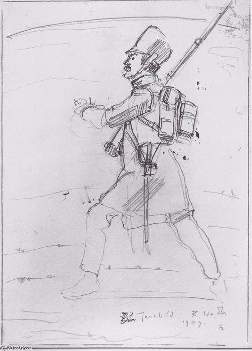WikiOO.org - Encyclopedia of Fine Arts - Maleri, Artwork Ferdinand Hodler - Fusilier Marching to the left